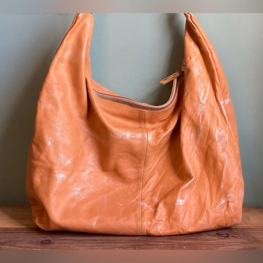 Women's Large Orange Leather Hobo Shoulder Bag